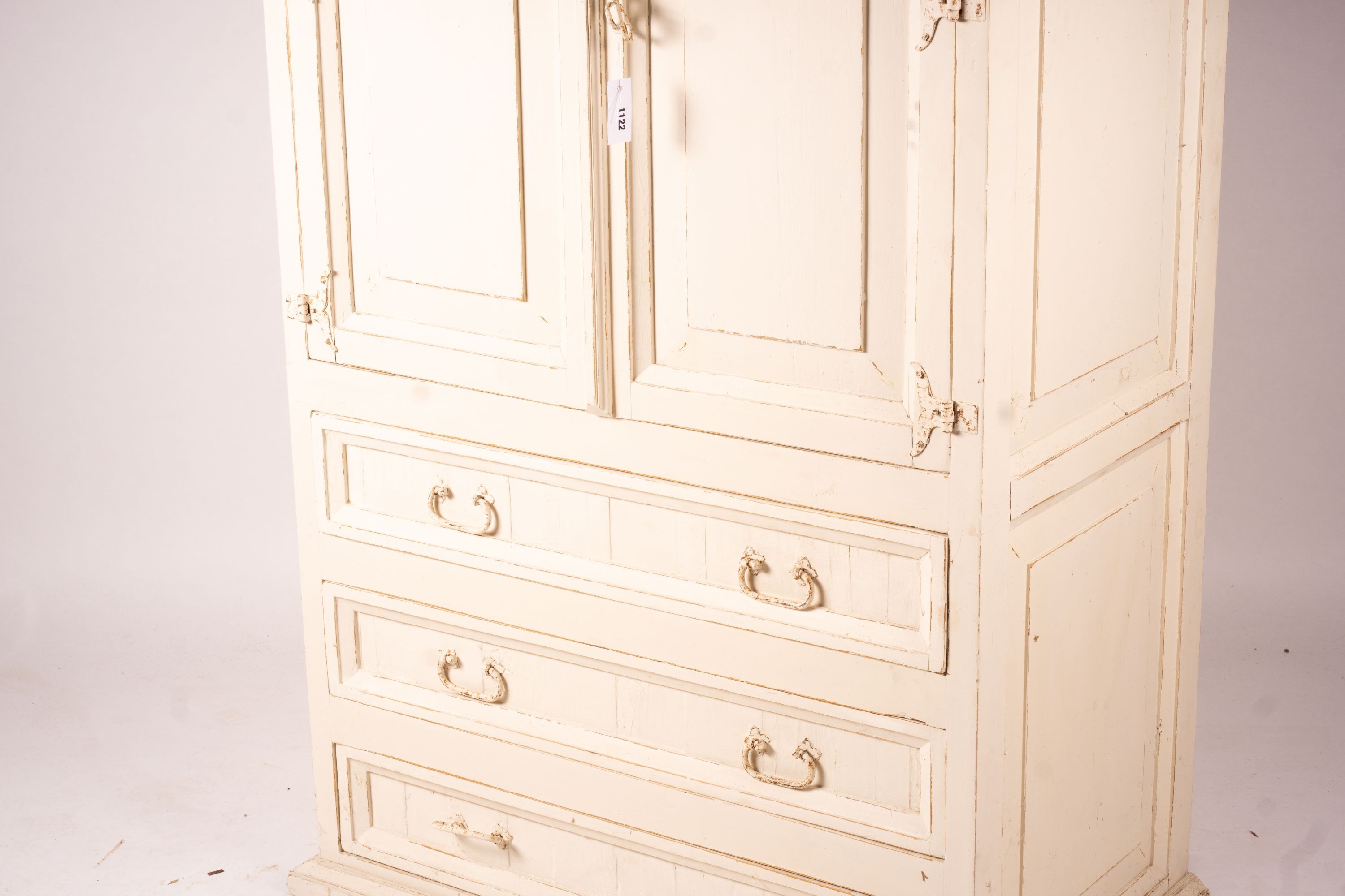 A 19th century Continental painted pine press cupboard, length 105cm, depth 62cm, height 182cm